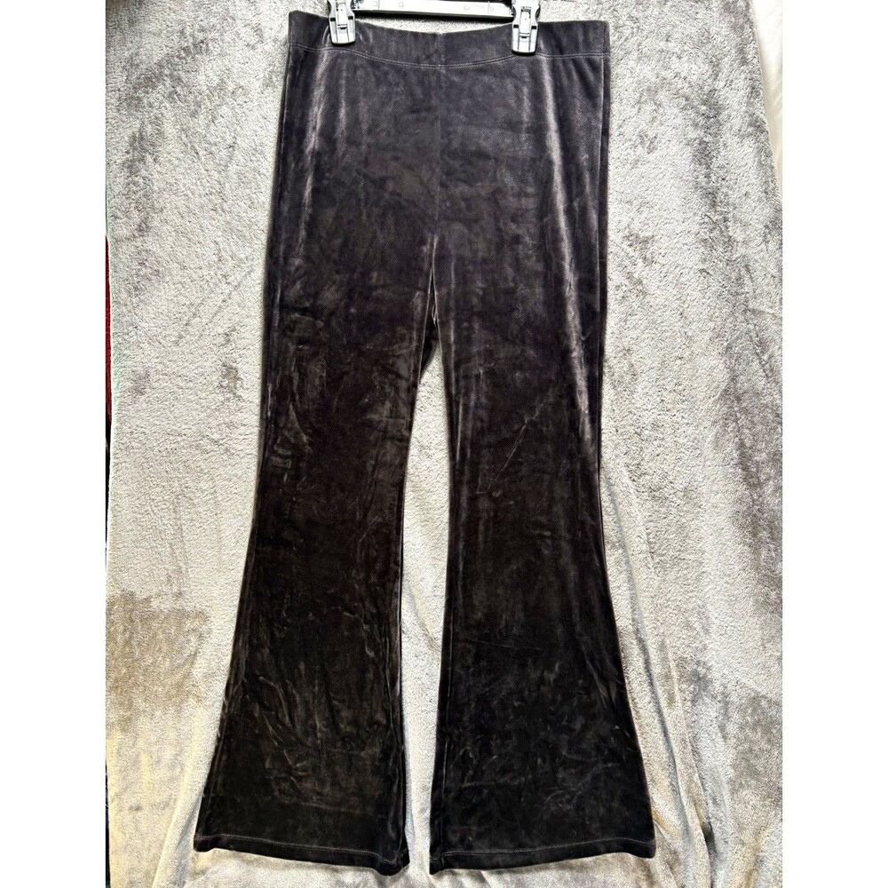 Black Velvet Flare Pants High Waist Stretchy Bell Bottom Trousers Med